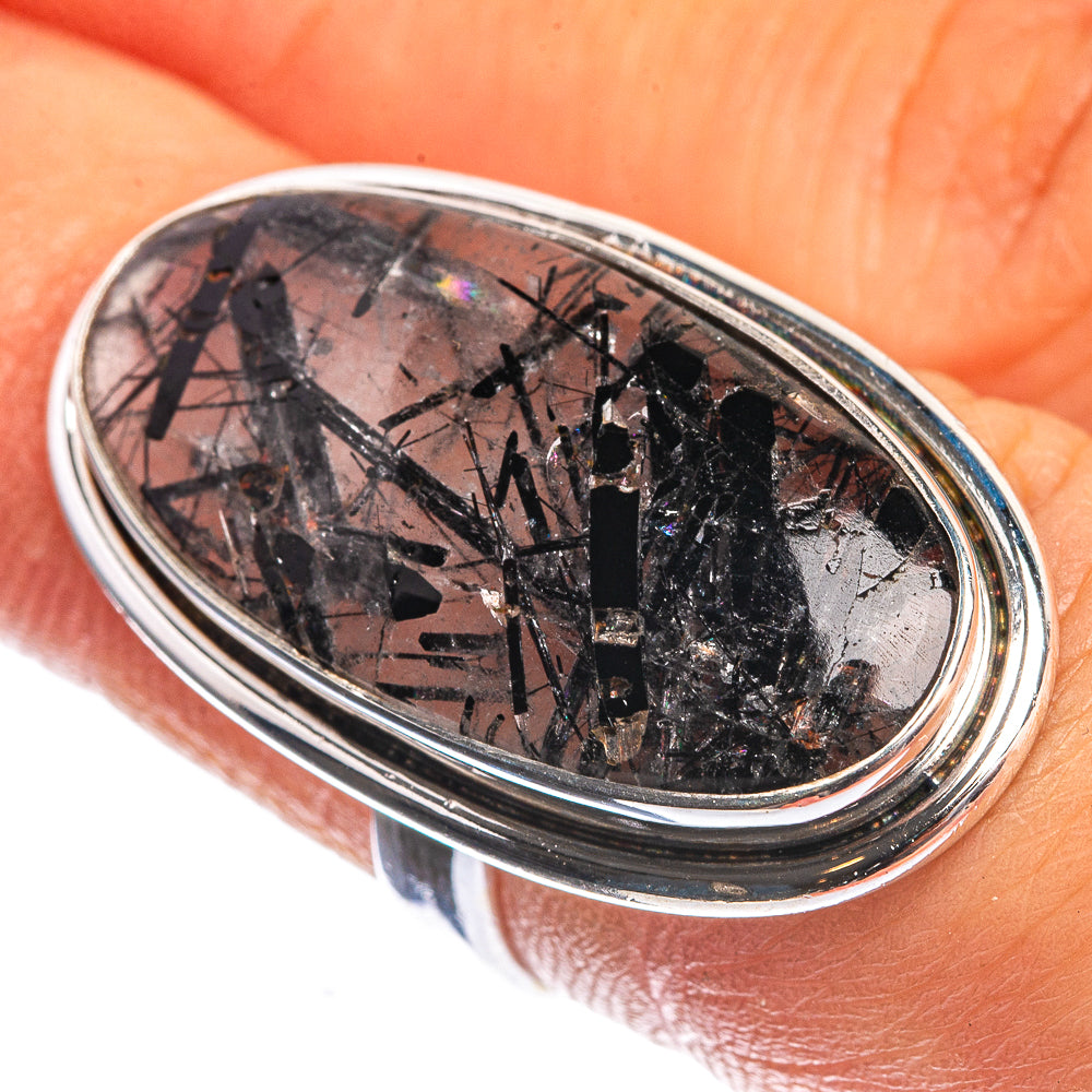 Large Tourmalinated Quartz 925 Sterling Silver Ring Size 5.75