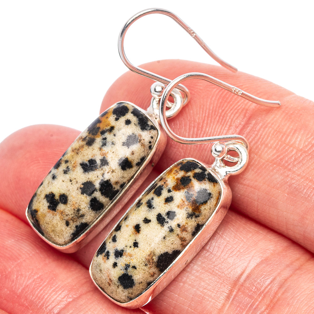 Dalmatian Jasper Earrings 1 3/8" (925 Sterling Silver) E1808