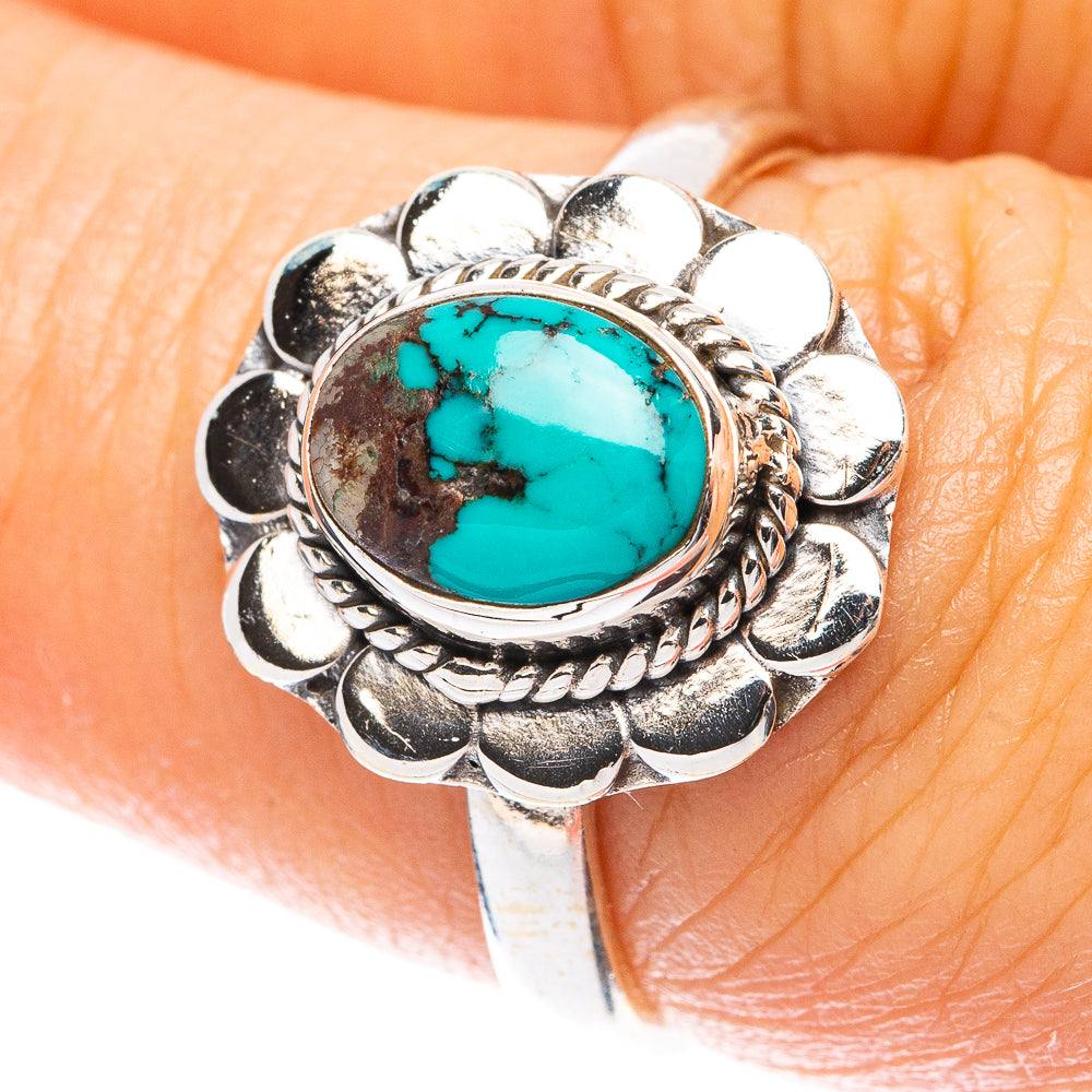 Tibetan Turquoise Dainty Ring Size 7 (925 Sterling Silver) R5718