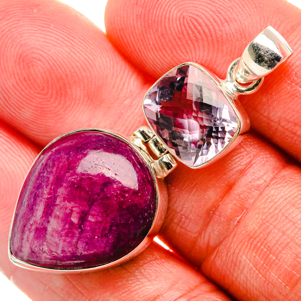Ruby Fuchsite, Kunzite Pendant 1 7/8" (925 Sterling Silver) PD37981