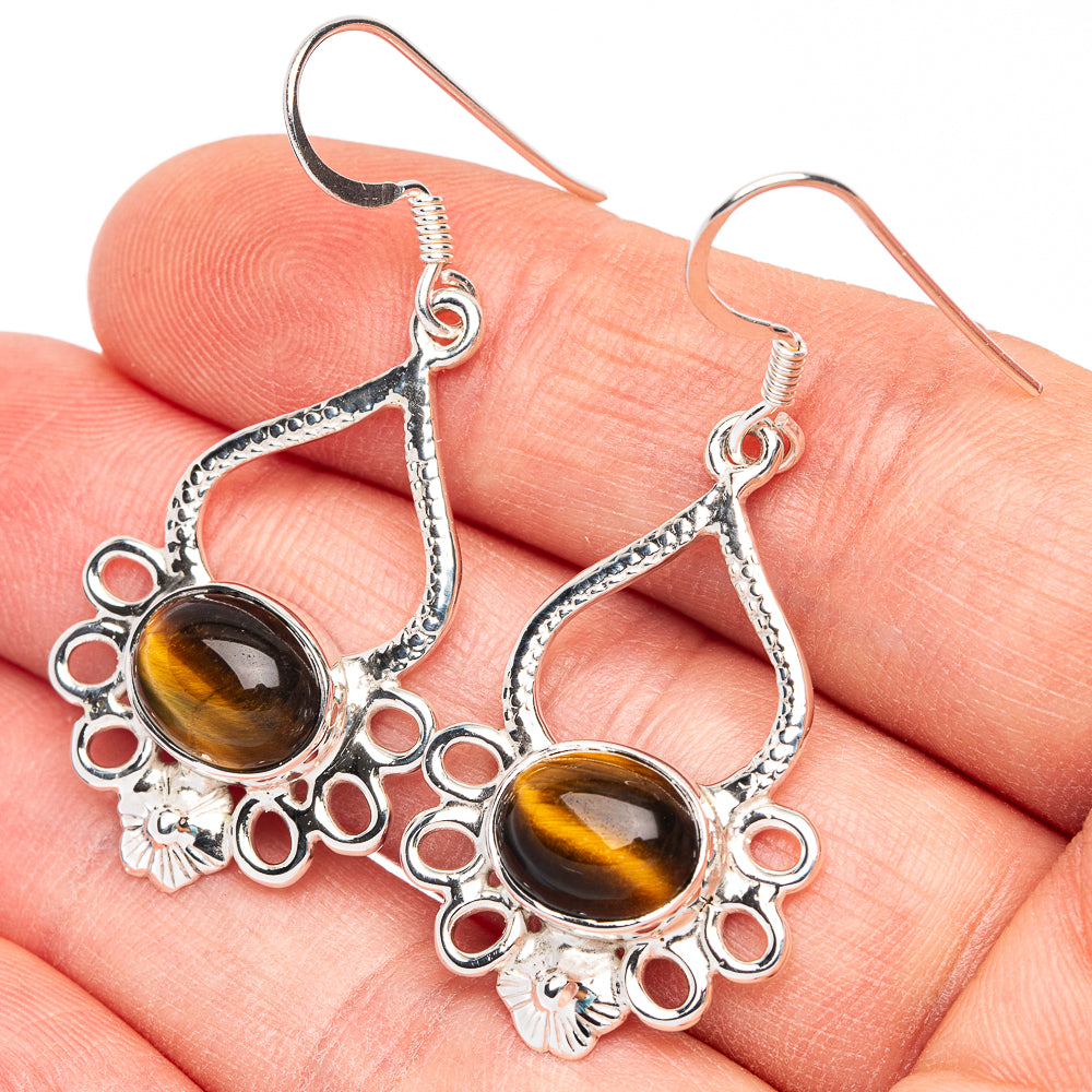 Premium Tiger Eye Earrings 1 3/4" (925 Sterling Silver) E2517