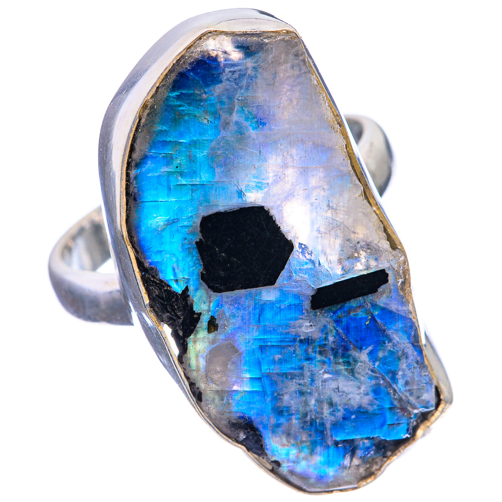 Large Rough Rainbow Moonstone Ring Size 9 (925 Sterling Silver) R143163