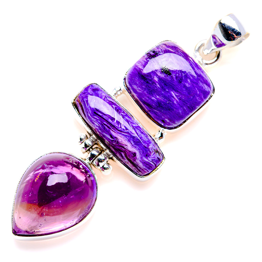Charoite, Amethyst Pendant 2 1/4" (925 Sterling Silver) PD38243