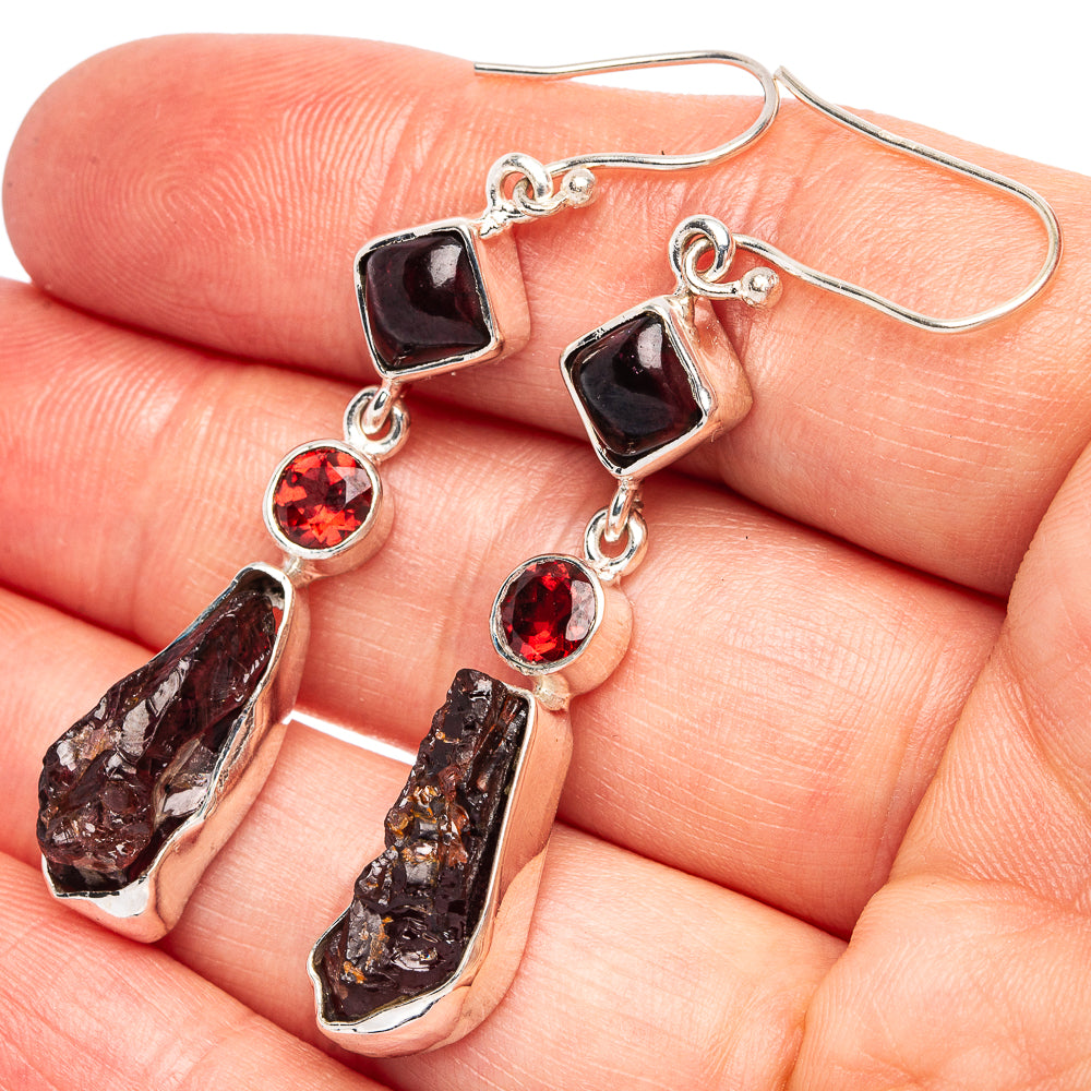 Garnet 925 Sterling Silver Earrings 2 3/8" (925 Sterling Silver) E2099
