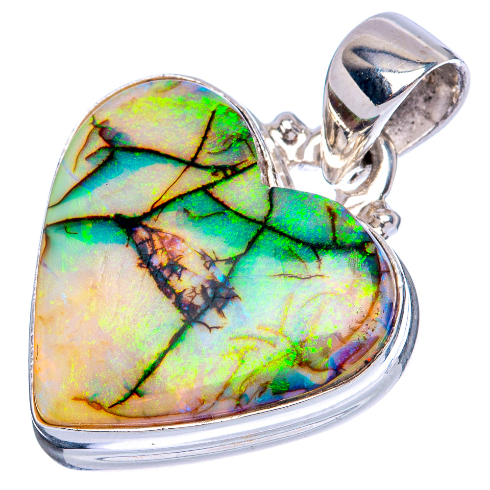Rare Sterling Opal Heart Pendant 1 1/8" (925 Sterling Silver) P42113
