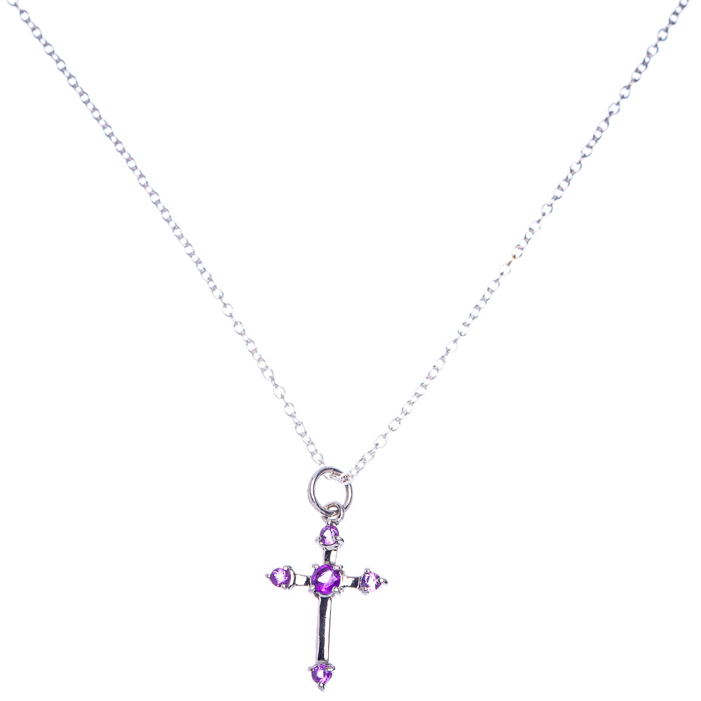 Faceted Amethyst Cross Necklace 18" (925 Sterling Silver) N90063