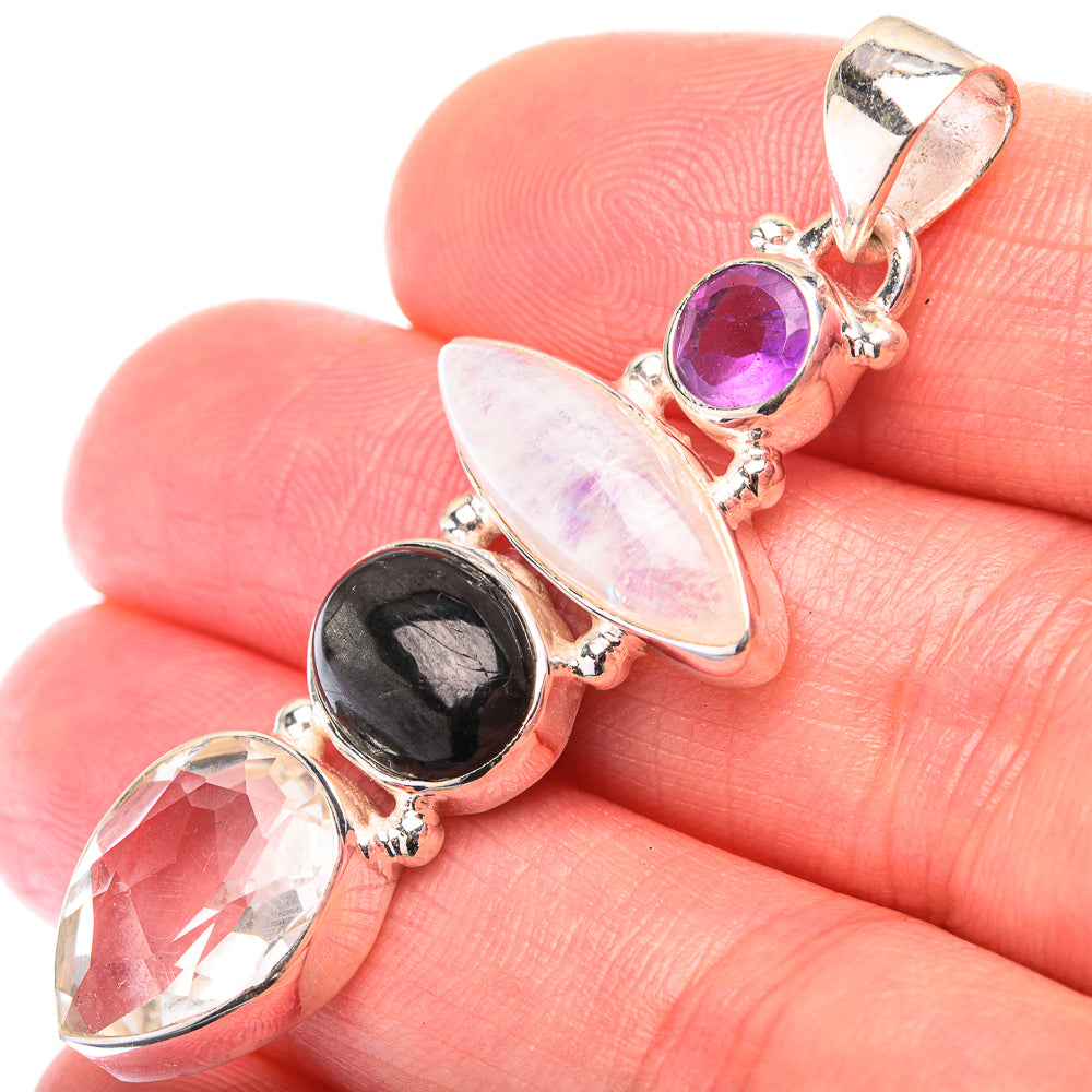 White Quartz, Rainbow Moonstone, Star Diopside, Amethyst Pendant 1 7/8" (925 Sterling Silver) PD38585