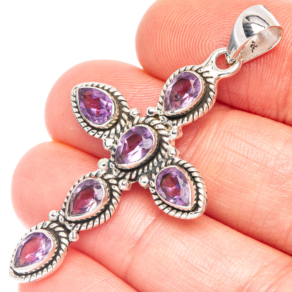 Faceted Amethyst Cross Pendant 1 7/8" (925 Sterling Silver) P43953