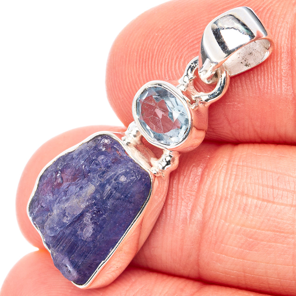 Raw Tanzanite, Blue Topaz Pendant 1 1/4" (.925 Sterling Silver)