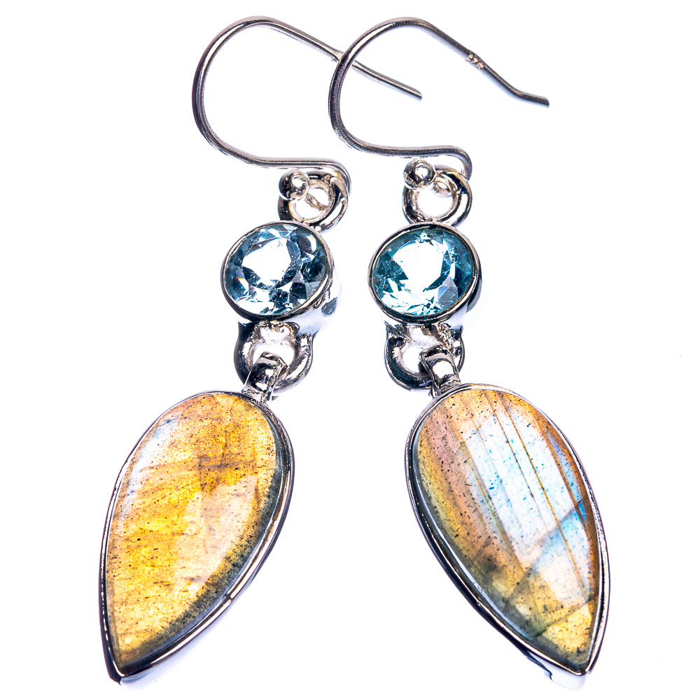 Labradorite, Blue Topaz 925 Sterling Silver Earrings 1 7/8"