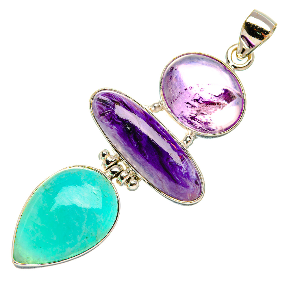 Charoite, Amazonite, Amethyst Pendant 2 1/2" (925 Sterling Silver) PD38031