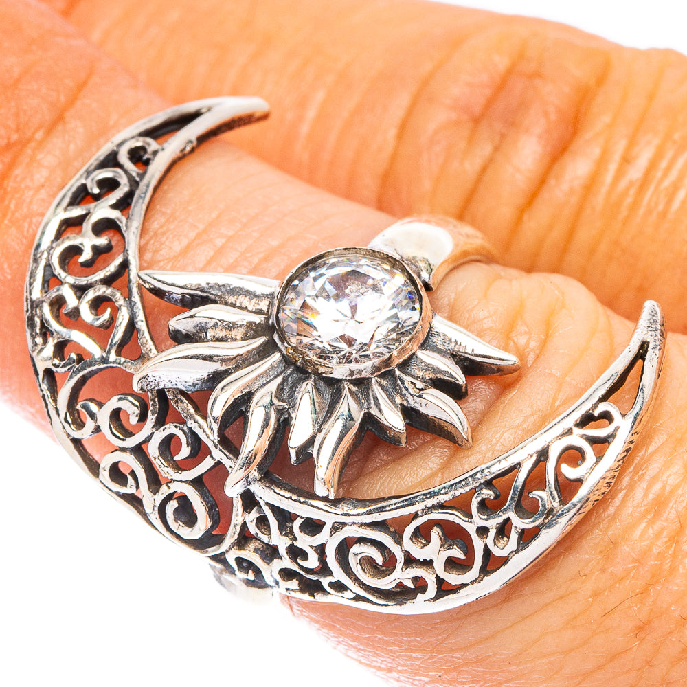 White Quartz Moon Sun Dainty Ring Size 7 Adjustable (925 Sterling Silver) R5236