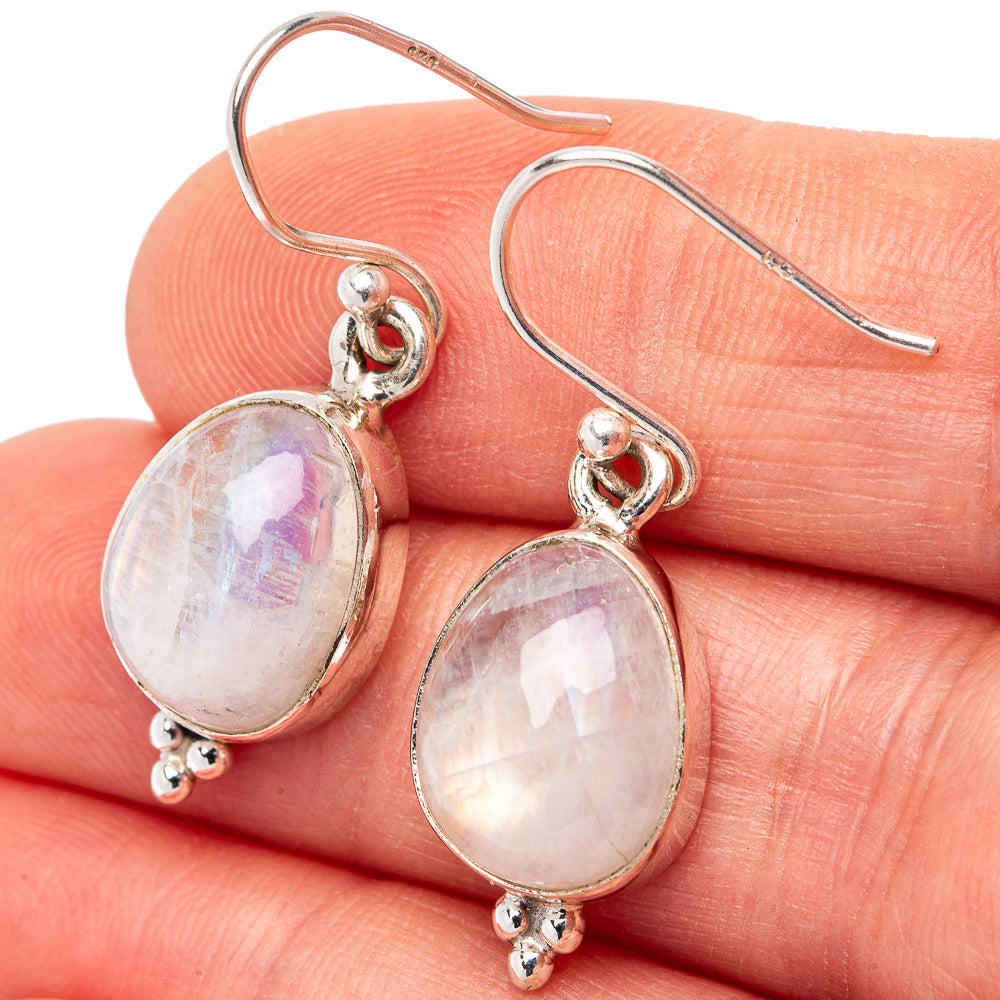 Rainbow Moonstone Earrings 1 1/4" (.925 Sterling Silver)