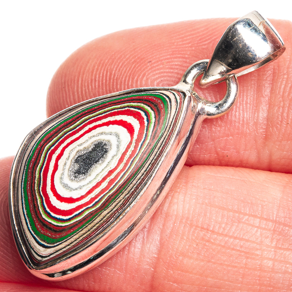 Fordite 925 Sterling Silver Pendant 1 3/8"