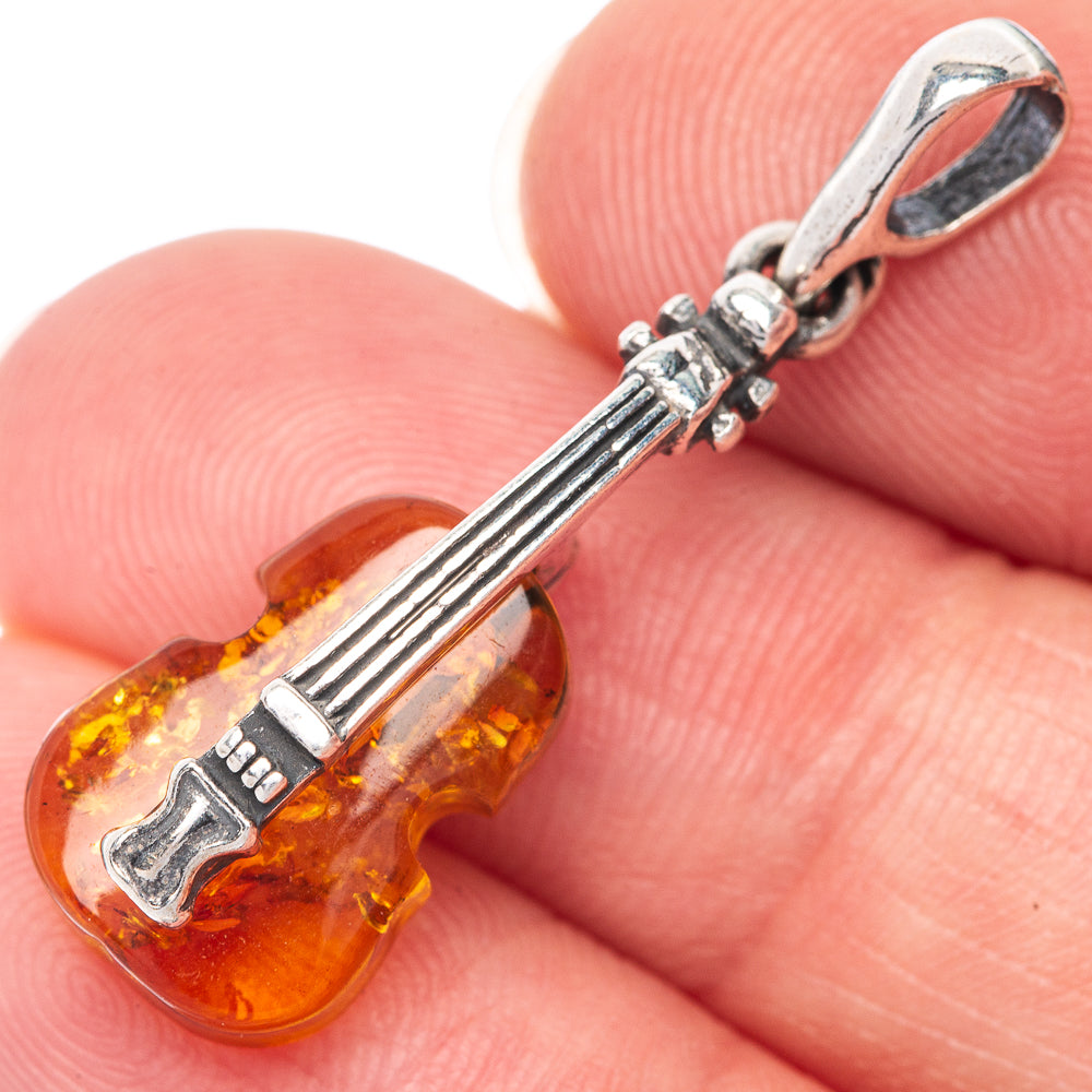 Baltic Amber Violin Dainty Pendant 1 1/4" (925 Sterling Silver) P39933