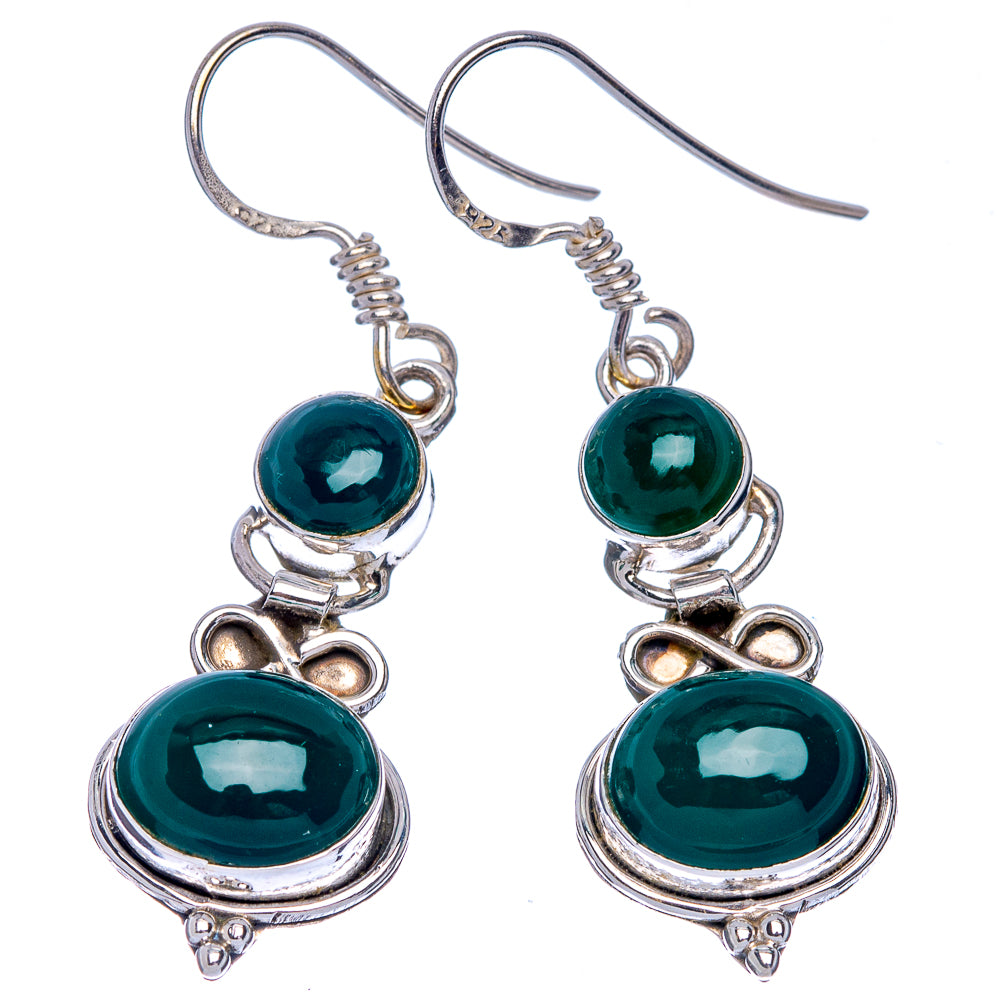 Green Onyx Earrings 1 5/8" (925 Sterling Silver) E433411