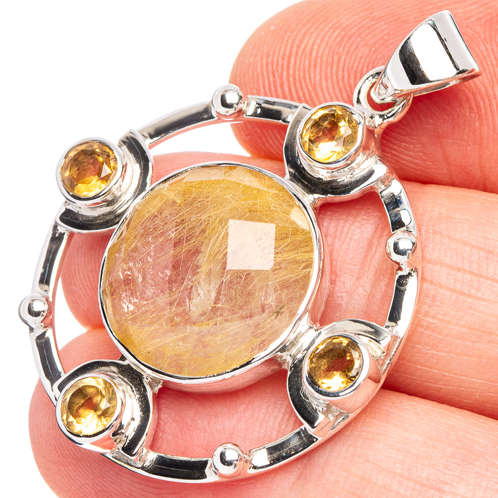 Rutilated Quartz, Citrine 925 Sterling Silver Premium Pendants 1 1/2" (925 Sterling Silver) P43698