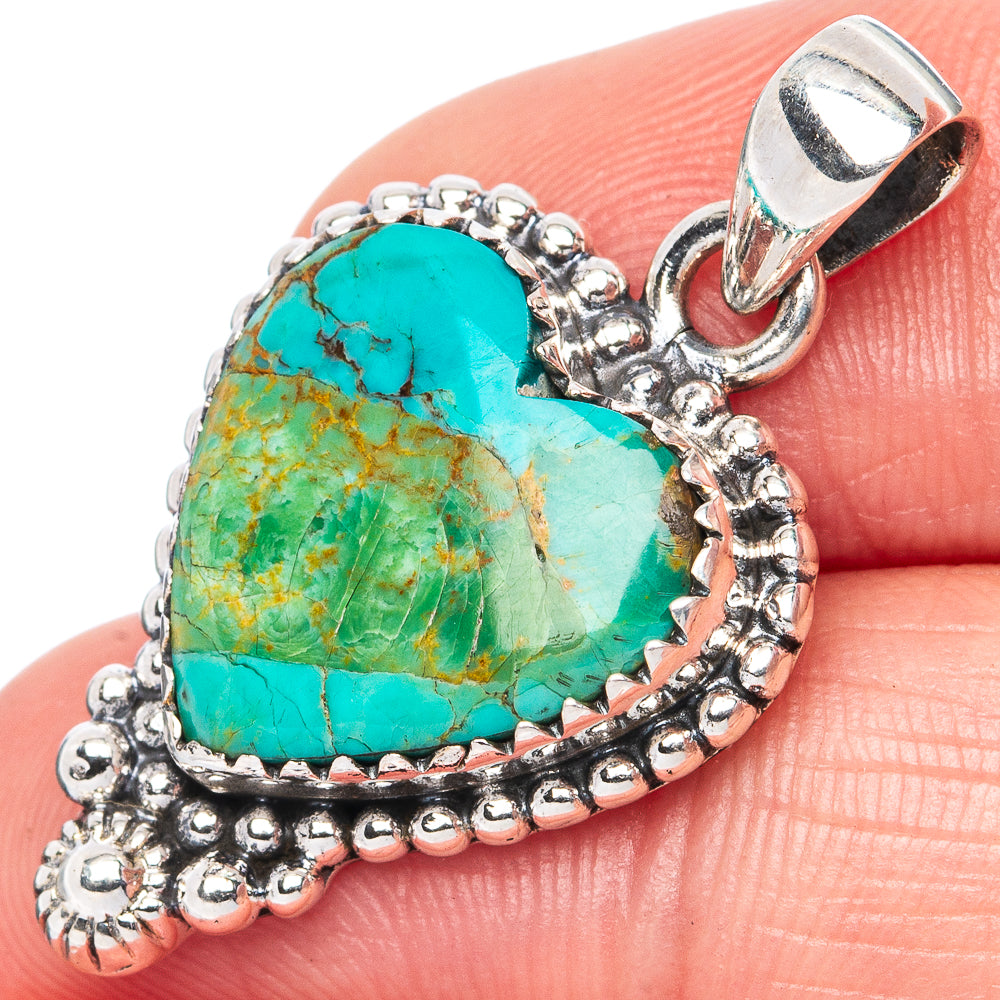 Rare Arizona Turquoise Heart Pendant 1 1/4" (925 Sterling Silver) P42230