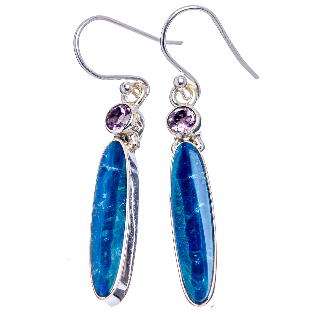 Rare Doublet Opal, Amethyst Earrings 1 3/4" (.925 Sterling Silver)