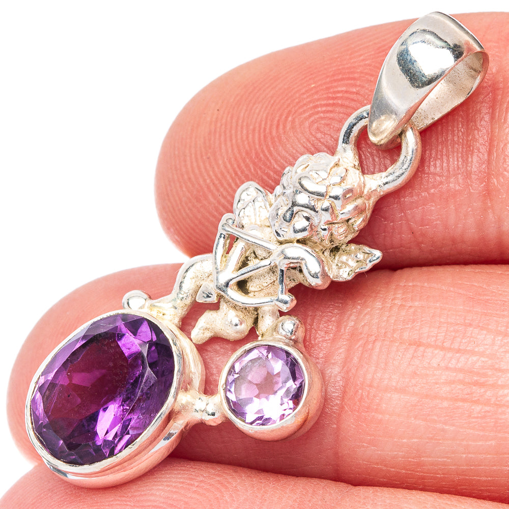 Faceted Amethyst Angel Pendant 1 3/8" (925 Sterling Silver) P41007