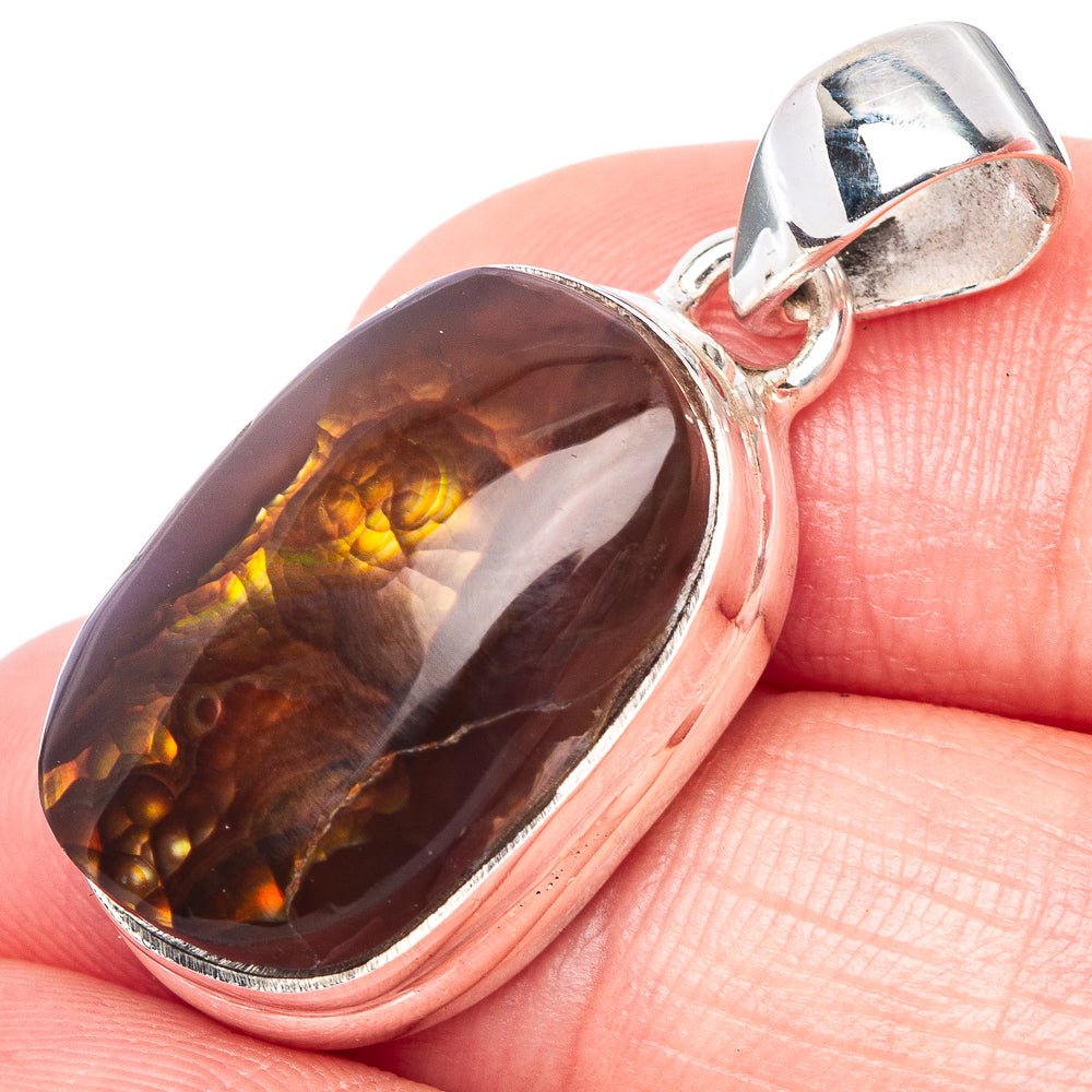 Rare Mexican Fire Agate Pendant 1 1/4" (925 Sterling Silver) P41082
