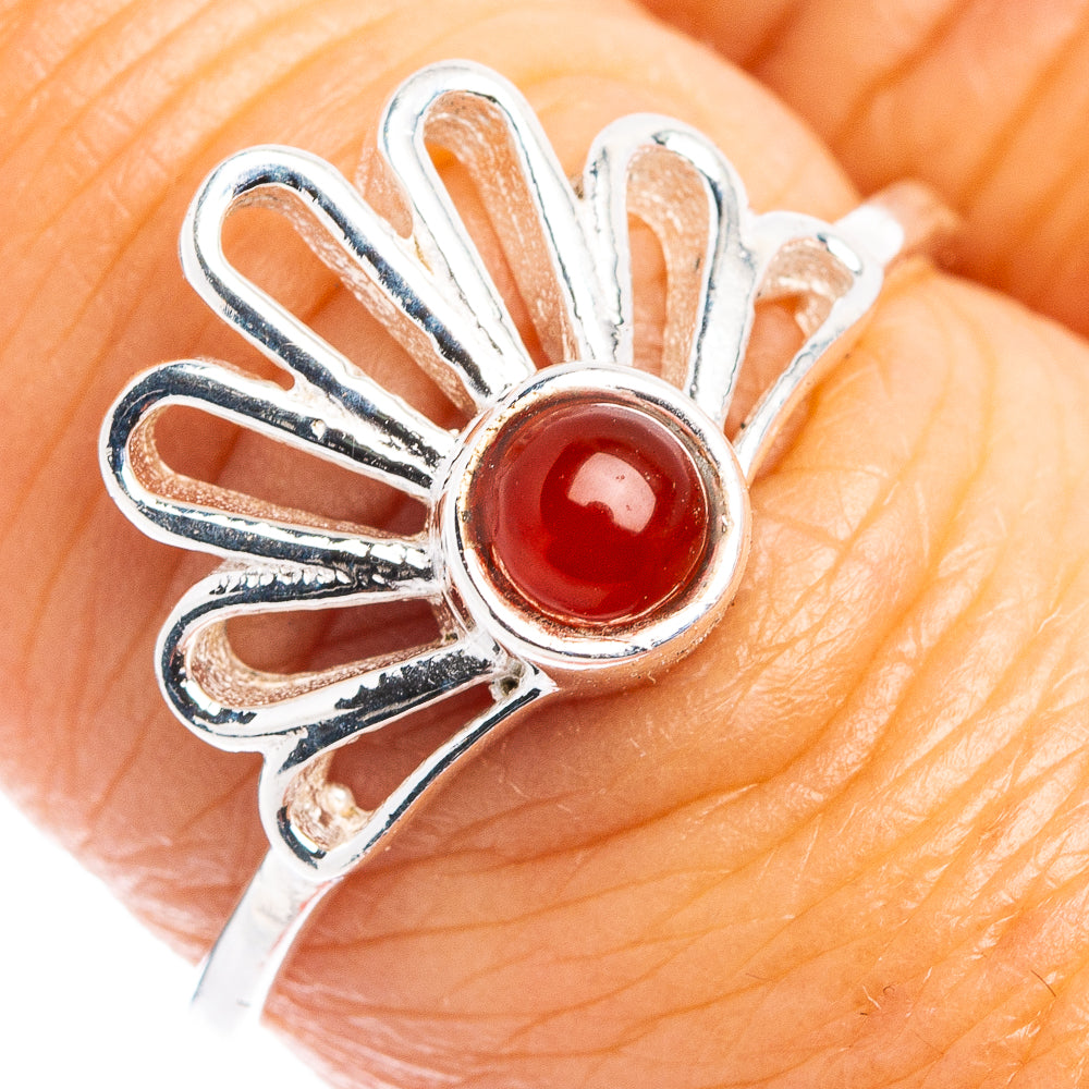Carnelian Daisy Dainty Ring Size 7.75 (.925 Sterling Silver)