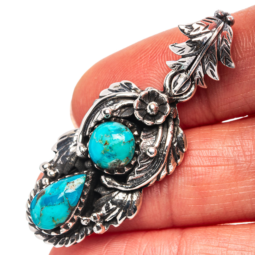 Native Style Mohave Turquoise Pendant 1 7/8" (.925 Sterling Silver)