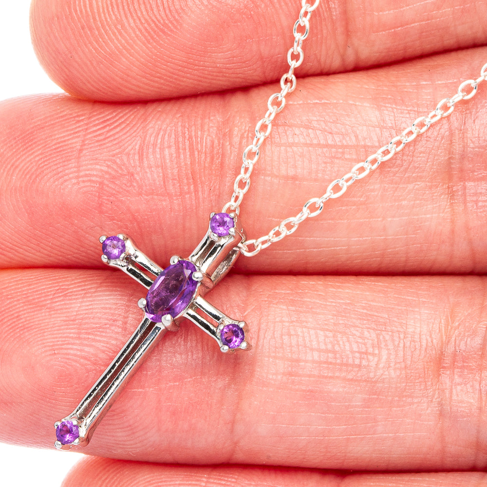 Faceted Amethyst Cross Necklace 18" (925 Sterling Silver) N90050