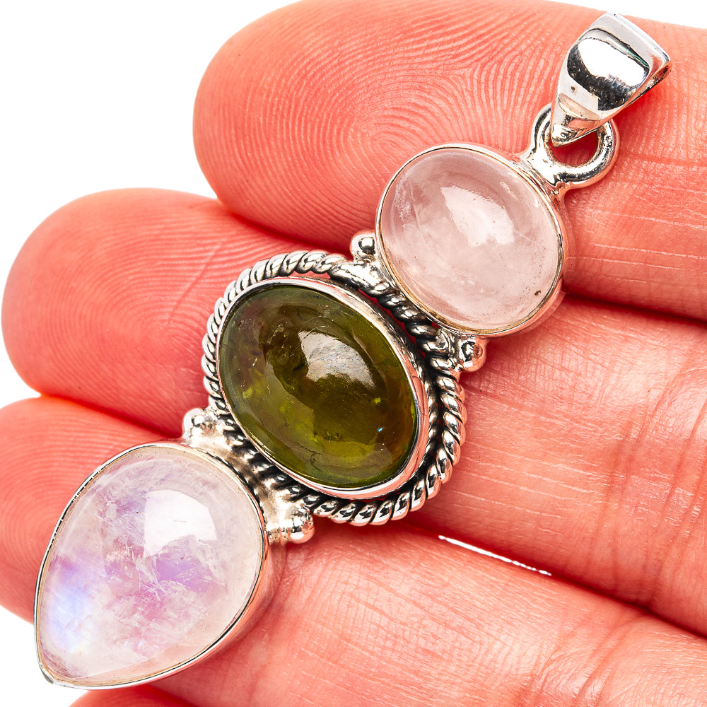 Premium Rainbow Moonstone, Peridot Pendant 2" (.925 Sterling Silver)