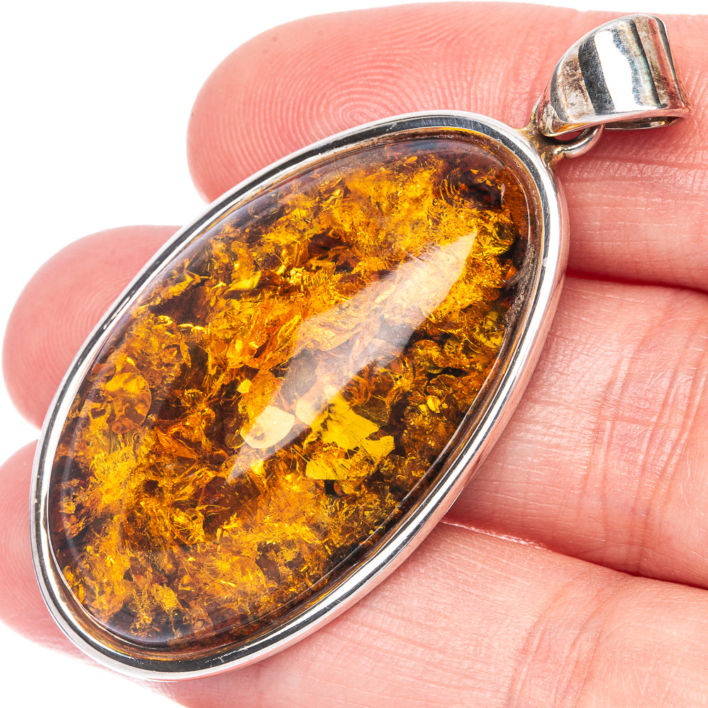 Anasilvercos Baltic Amber Pendant 2 1/8" (925 Sterlnig Silver)