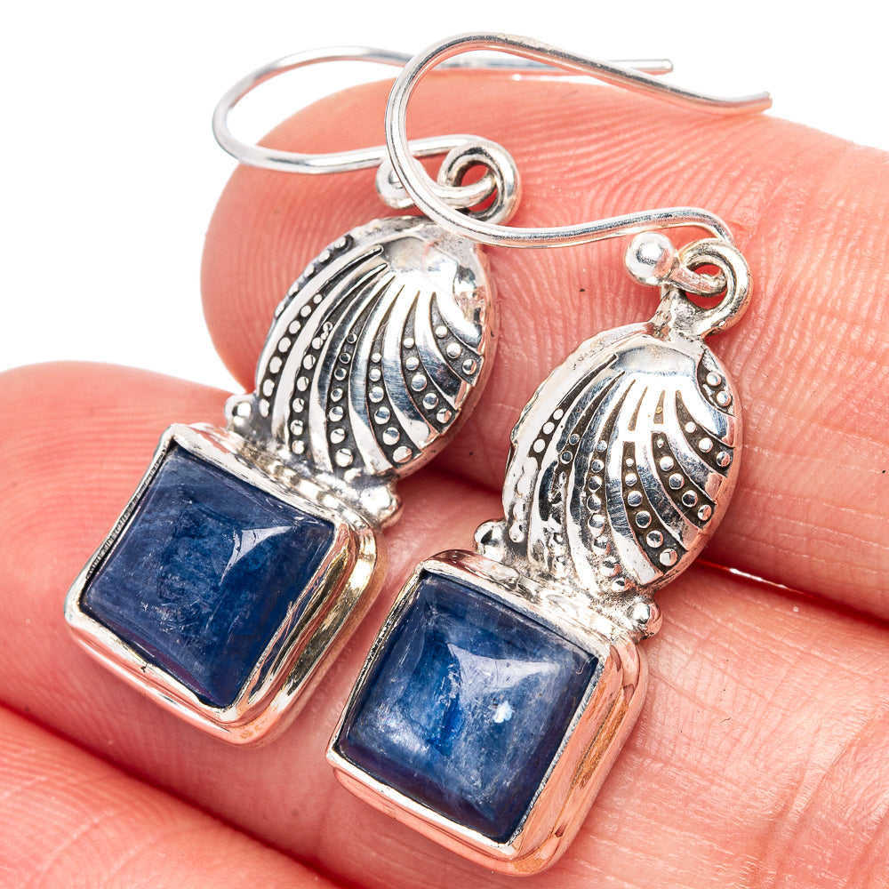 Kyanite Seashell Earrings 1 3/8" (925 Sterling Silver) E1386