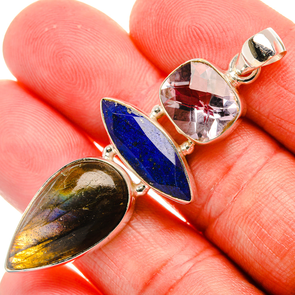 Labradorite, Lapis Lazuli, Kunzite Pendant 2 1/4" (925 Sterling Silver) PD37949