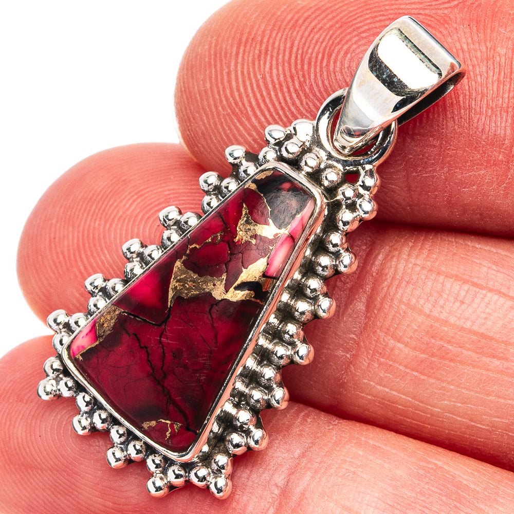Red Dahlia Mohave Turquoise Pendant 1 3/8" (.925 Sterling Silver)