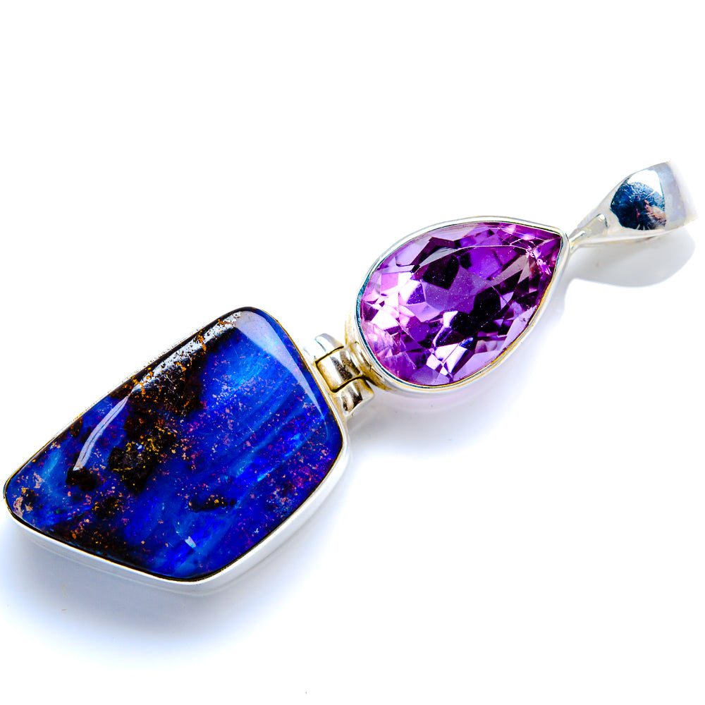 Boulder Opal, Amethyst 925 Sterling Silver Pendant 2" (925 Sterling Silver) PD38379