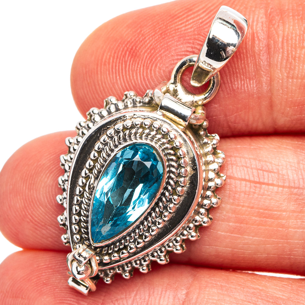 Premium Blue Topaz Poison Pendant 1 3/8" (.925 Sterling Silver)