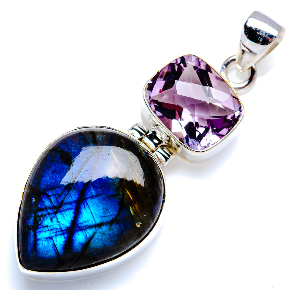 Labradorite, Amethyst 925 Sterling Silver Pendant 2" (925 Sterling Silver) PD38414