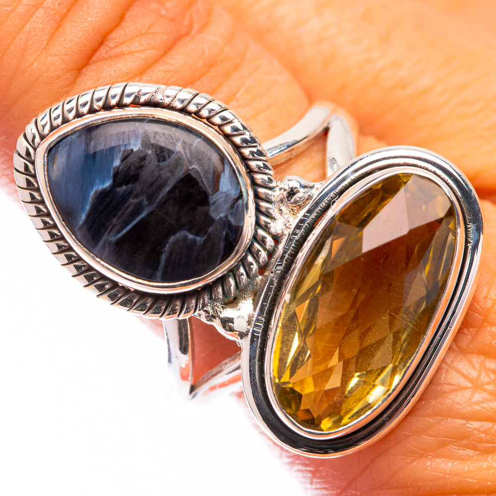 Large Lemon Quartz, Pietersite Ring Size 10.75 (925 Sterling Silver) R140833