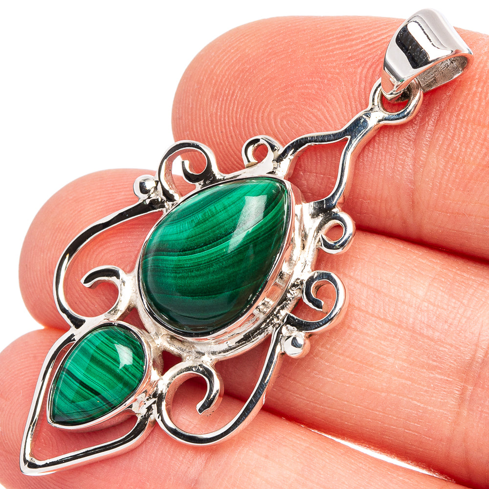 Malachite 925 Sterling Silver Premium Pendants 1 3/4" (925 Sterling Silver) P43720