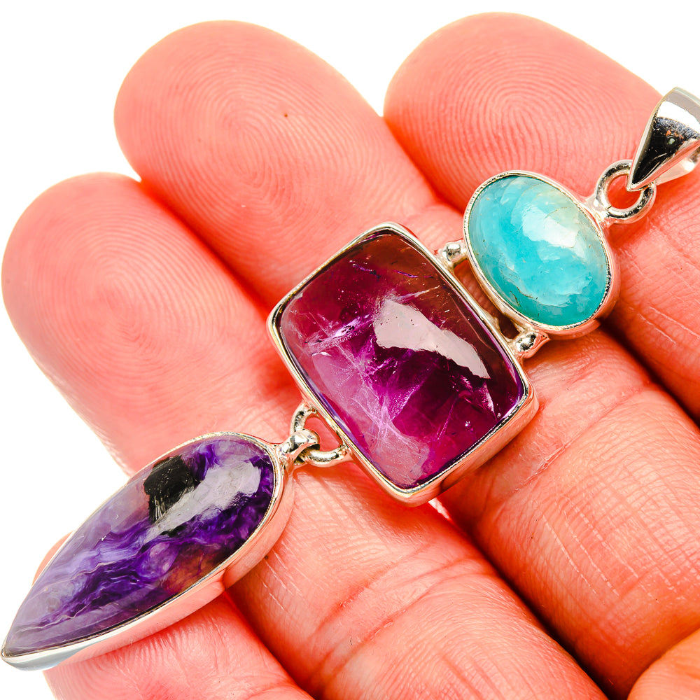 Amethyst, Charoite, Larimar 925 Sterling Silver Pendant 2 3/4" (925 Sterling Silver) PD38331