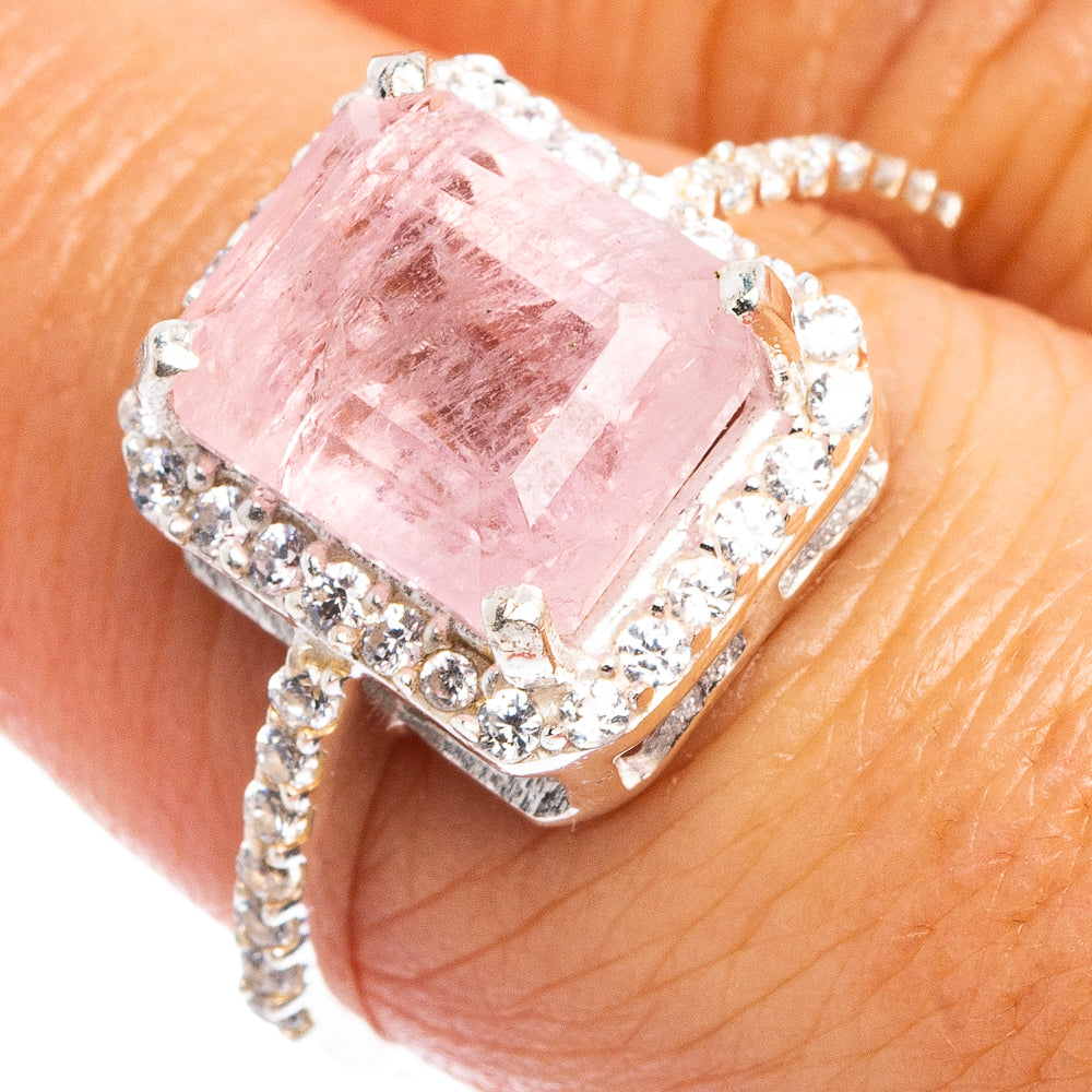 Faceted Rose Quartz, Cubic Zirconia Ring Size 8 (.925 Sterling Silver)