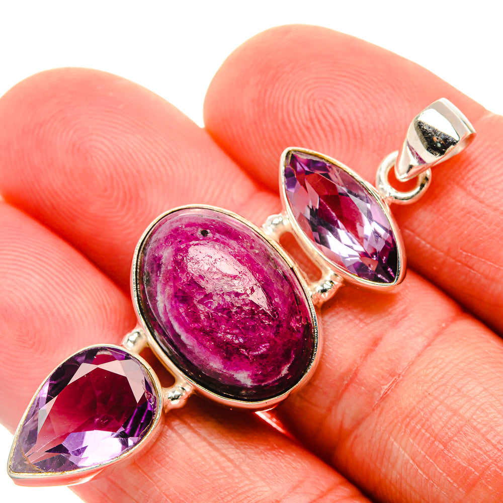 Ruby Fuchsite, Amethyst Pendant 2" (925 Sterling Silver) PD38187