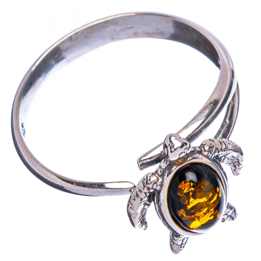 Baltic Amber Sea Turtle Ring Size 6 Adjustable (.925 Sterling Silver)