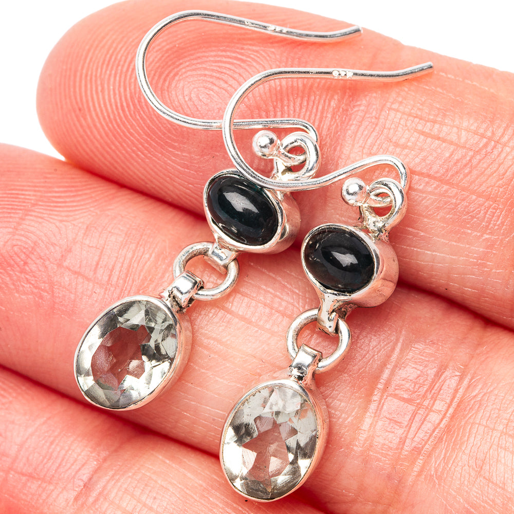 White Quartz, Green Tourmaline Earrings 1 3/8" (925 Sterling Silver) E1486