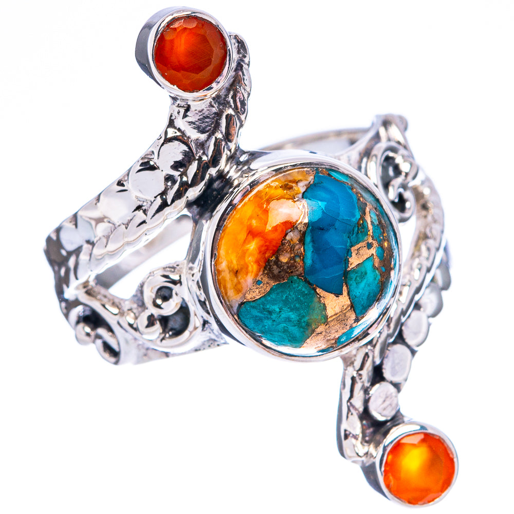 Premium Spiny Oyster Turquoise, Carnelian Ring Size 7.75 (.925 Sterling Silver)