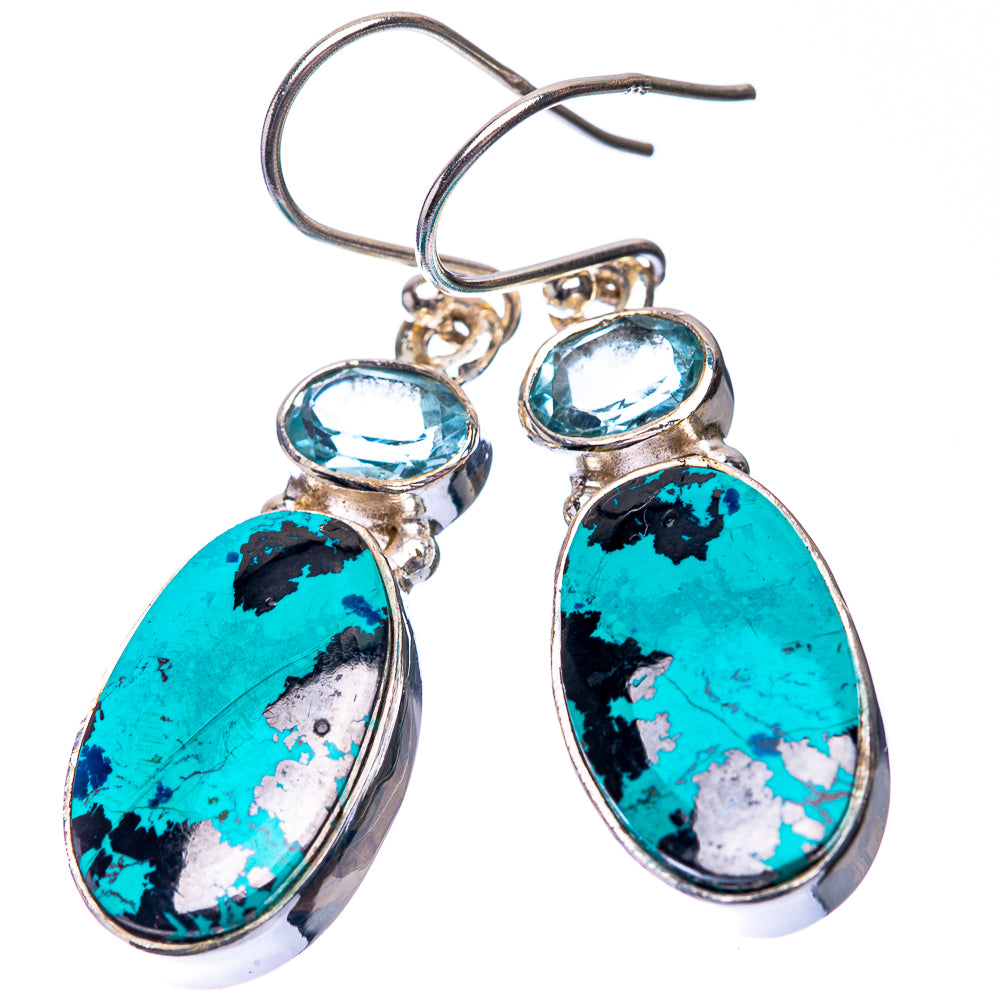 Shattuckite, Blue Topaz Earrings 1 5/8" (925 Sterling Silver) E432249