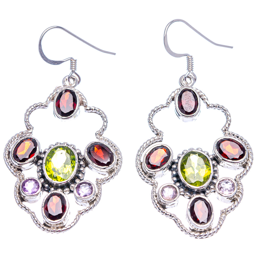 Signature Peridot, Garnet, Amethyst Earrings 2 1/8" (.925 Sterling Silver)
