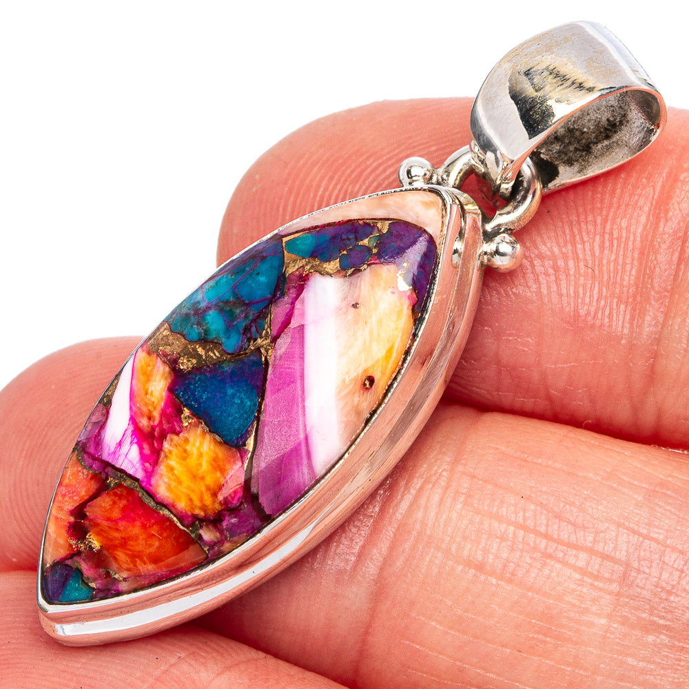 Kingman Pink Dahlia Turquoise Pendant 1 1/2" (925 Sterling Silver) P40385