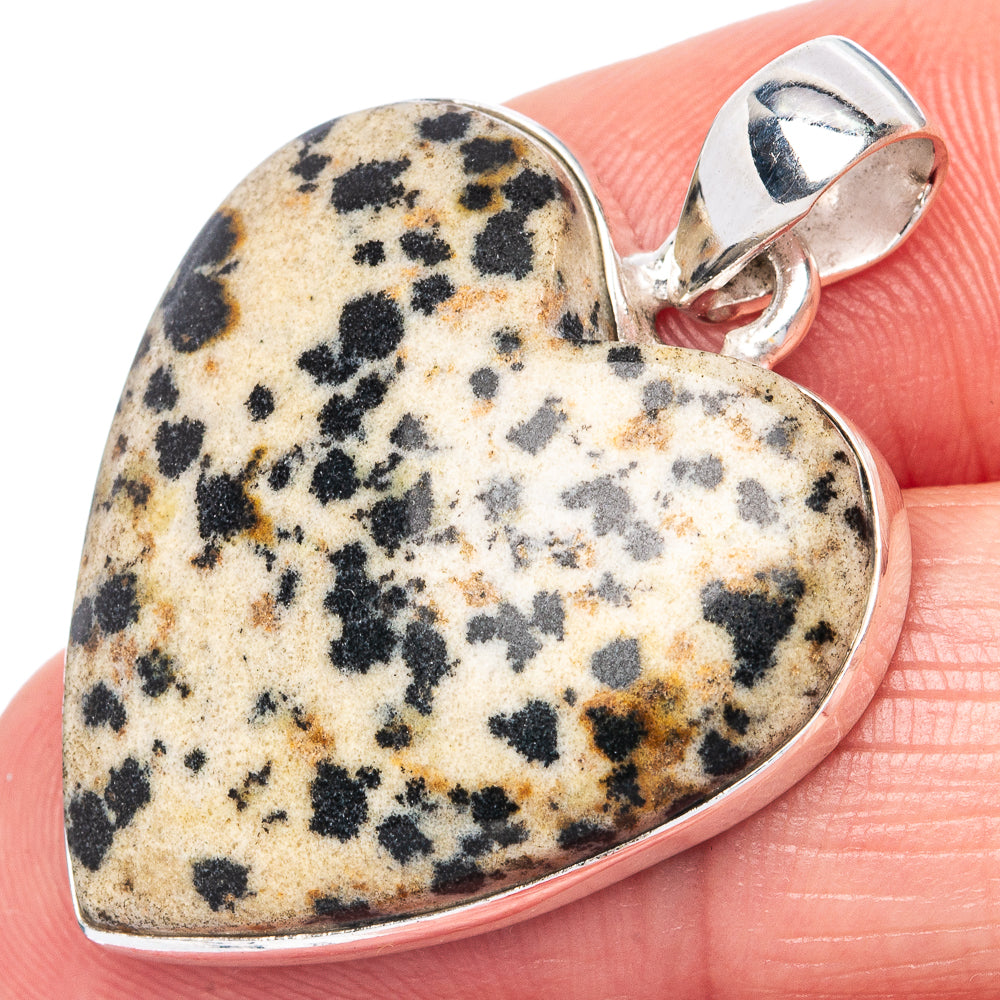 Dalmatian Jasper Heart Pendant 1 3/8" (925 Sterling Silver) P42196