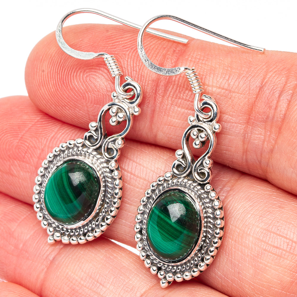 Premium Malachite Earrings 1 5/8" (925 Sterling Silver) E2698