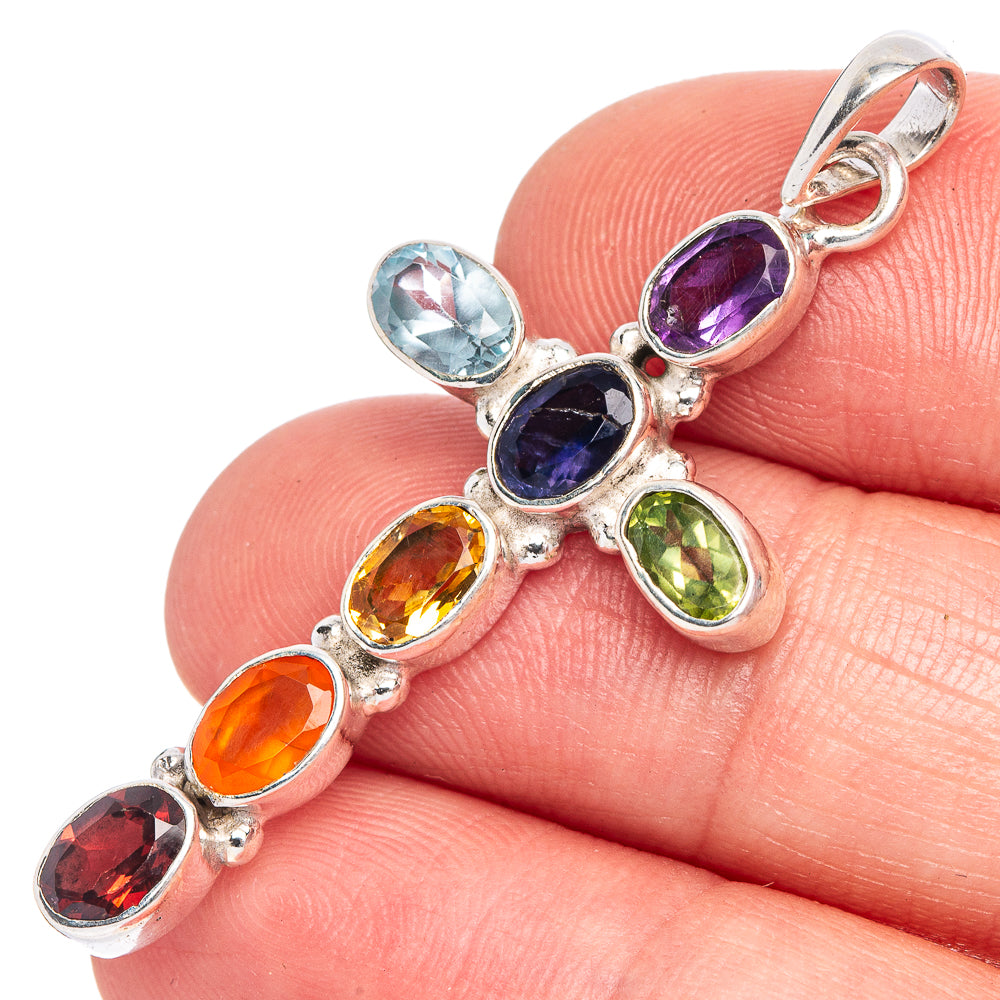 Chakra Cross Pendant 1 3/4" (925 Sterling Silver) P40565